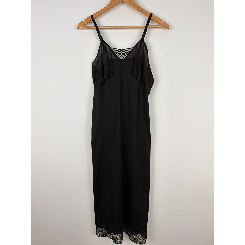 Vanity Fair Vintage 80s 90s Slip Dress Size 32 Black Lace Goth Indie Sleaze